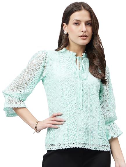 Style Quotient Women Summer Blue Lace Caual Top - Image 1
