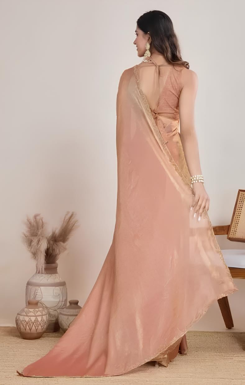 Sidhidata Women's Gajari & Gold Two Tone Soft Fandy Silk Saree with Hand Work Lace Border and Unstitched Blouse Piece - Image 3