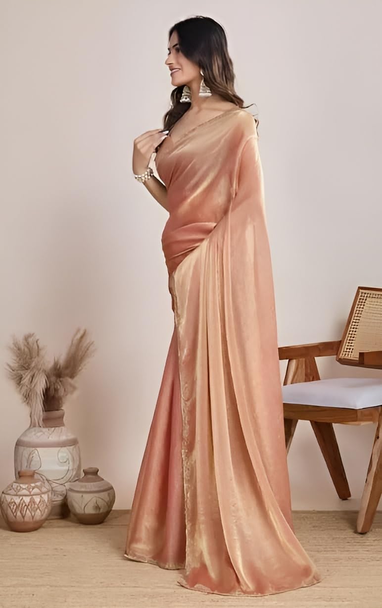 Sidhidata Women's Gajari & Gold Two Tone Soft Fandy Silk Saree with Hand Work Lace Border and Unstitched Blouse Piece - Image 4