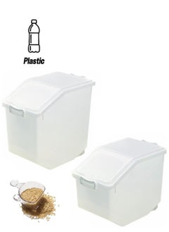 Premify Rice Storage Containers 2pcs Set (10kg & 15kg) - Food Storage Container with Lid, BPA Free Plastic Large Cereal Storage Box, Multifunctional Containers for Kitchen with Measuring Cup  - Image 1