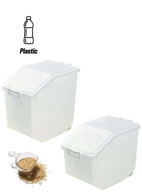 Rice Storage Containers 2pcs Set (10kg & 15kg) - Food Storage Container with Lid, BPA Free Plastic Large Cereal Storage Box, Multifunctional Containers for Kitchen with Measuring Cup