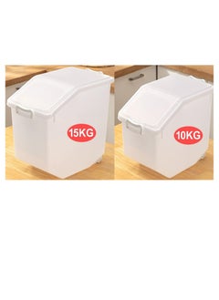 Premify Rice Storage Containers 2pcs Set (10kg & 15kg) - Food Storage Container with Lid, BPA Free Plastic Large Cereal Storage Box, Multifunctional Containers for Kitchen with Measuring Cup  - Image 2