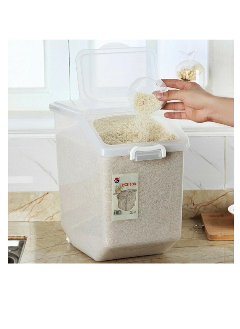 Rice Storage Containers 2pcs Set (10kg & 15kg) - Food Storage Container with Lid, BPA Free Plastic Large Cereal Storage Box, Multifunctional Containers for Kitchen with Measuring Cup