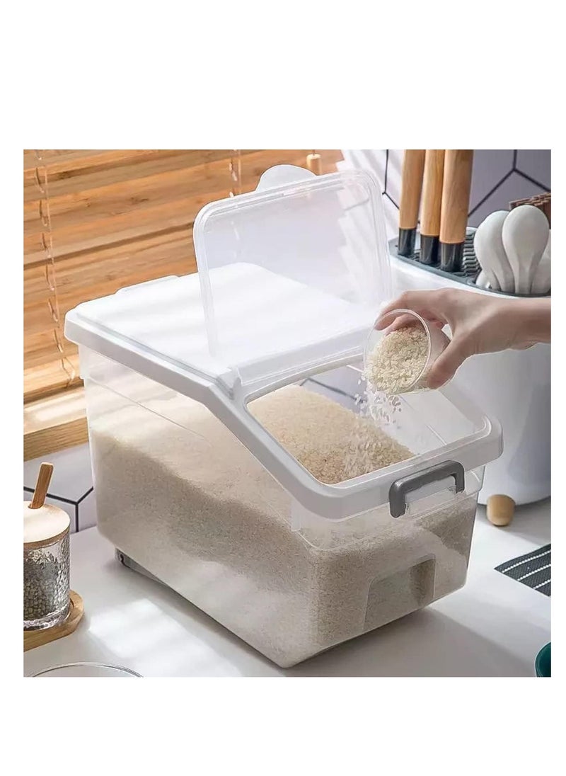 Rice Storage Containers 2pcs Set (10kg & 15kg) - Food Storage Container with Lid, BPA Free Plastic Large Cereal Storage Box, Multifunctional Containers for Kitchen with Measuring Cup