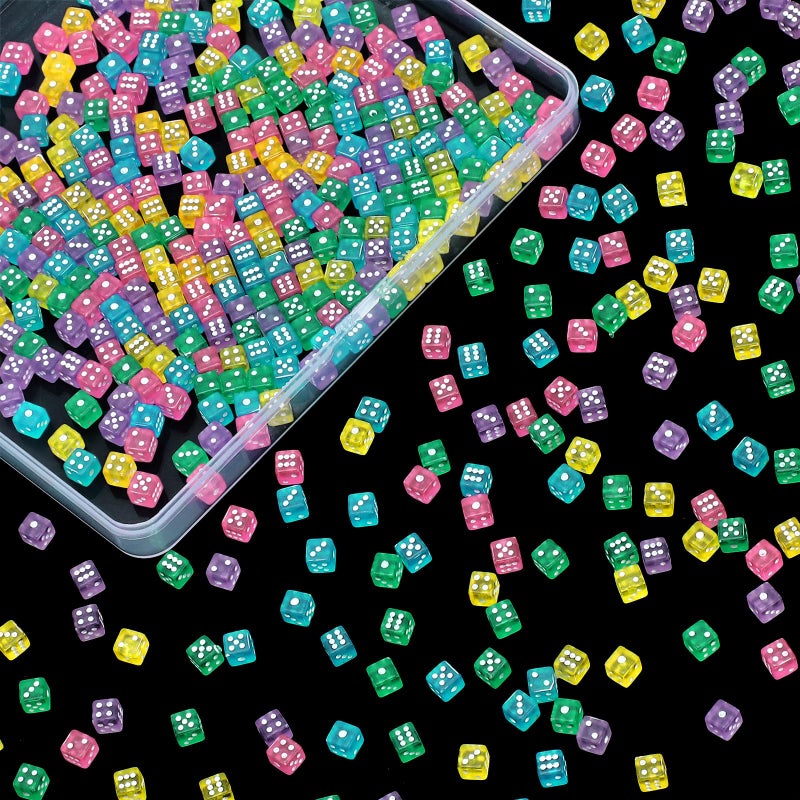 Poen 500 Pieces Mini Dice with Portable Plastic Box Casino Game 6 Sided Small Dice 5mm Bulk Tiny Colored for Casino Night Parties Board Games Early Elementary Math Learning Clear Multicolored - Image 3