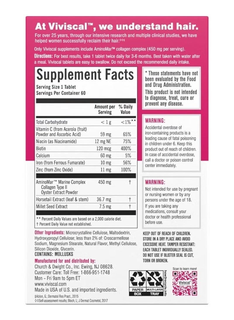Viviscal - Hair Nutrition Program Extra Strength 60 Tabs - Image 1