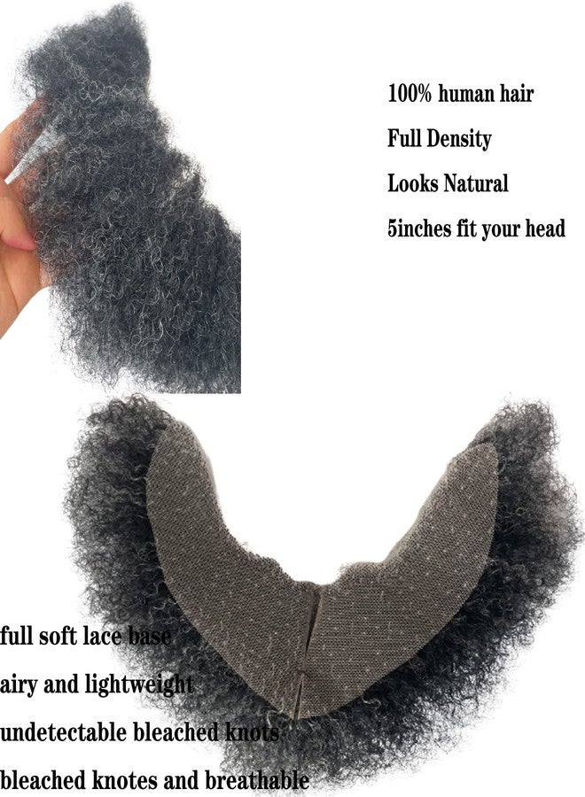 Voloria Human Hair Afro Curl Face Beard Mustache for American Black Men Realistic Makeup Lace Base Replace System 12 * 3Inch (1B Mixed 20% Grey Color) - Image 2