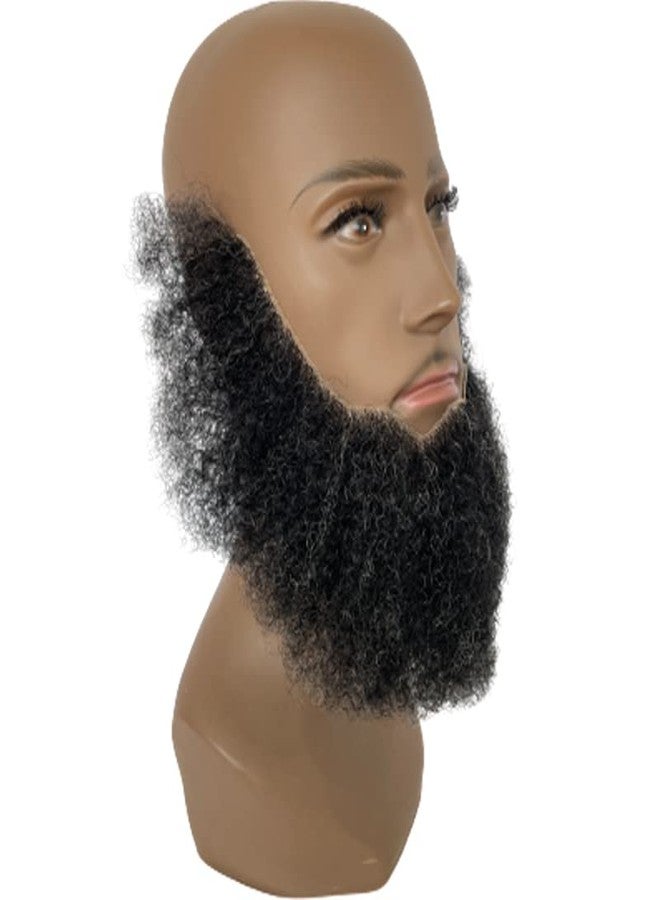 Voloria Human Hair Afro Curl Face Beard Mustache for American Black Men Realistic Makeup Lace Base Replace System 12 * 3Inch (1B Mixed 20% Grey Color) - Image 4