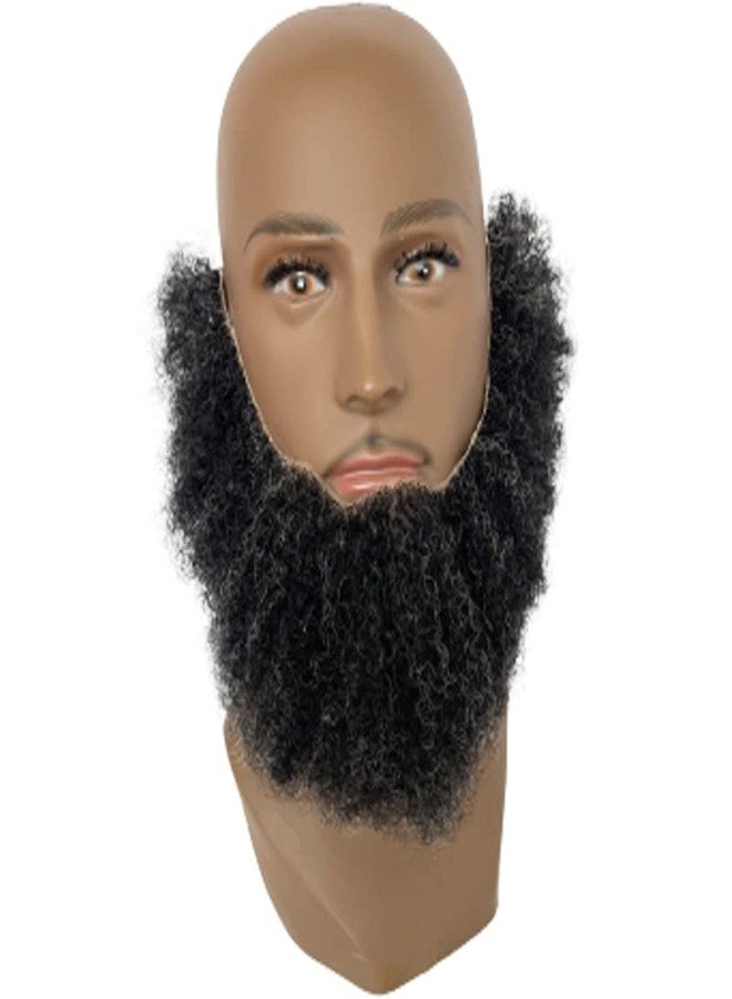 Voloria Human Hair Afro Curl Face Beard Mustache for American Black Men Realistic Makeup Lace Base Replace System 12 * 3Inch (1B Mixed 20% Grey Color) - Image 3