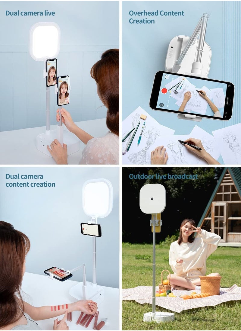 Y&D - Phone Stand for Recording, Content Creator Kit, Selfie 360 Rotation with LED Light, Overhead Holder Mount Live Streaming/YouTube/Tiktok/Video Recording/INS Starter kit, White - Image 1