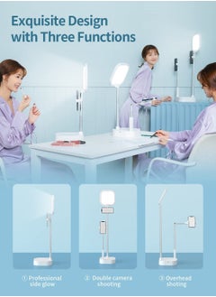 Y&D Phone Stand for Recording, Content Creator Kit, Selfie 360 Rotation with LED Light, Overhead Holder Mount Live Streaming/YouTube/Tiktok/Video Recording/INS Starter kit, White  - Image 3