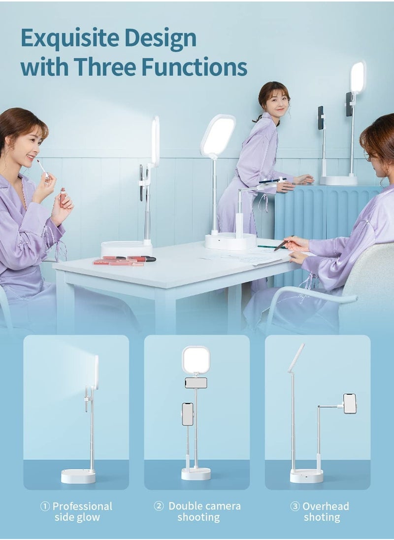 Y&D - Phone Stand for Recording, Content Creator Kit, Selfie 360 Rotation with LED Light, Overhead Holder Mount Live Streaming/YouTube/Tiktok/Video Recording/INS Starter kit, White - Image 1