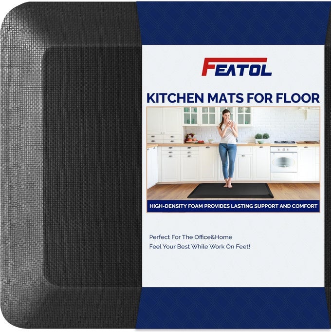 2 PACKS KITCHEN MATS CUSHIONED ANTI FATIGUE 910 EXTRA THICK STANDING DESK MAT MEMORY FOAM ERGONOMIC FLOOR PADDED COMFORT AT HOME KITCHEN OFFICE GARAGE NOT PVC 17 X 24 BLACK