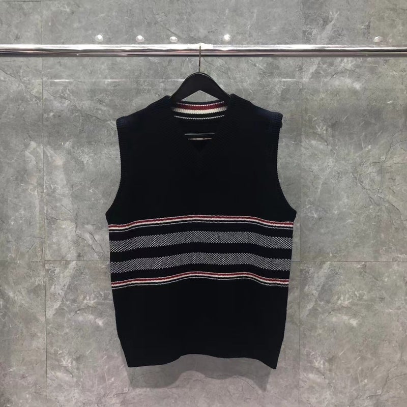 Tb Tom Winter Bird Eye Knitted Vest Striped Casual Fashion All-Match Cashmere Blended Vest For Men And Women - Image 5