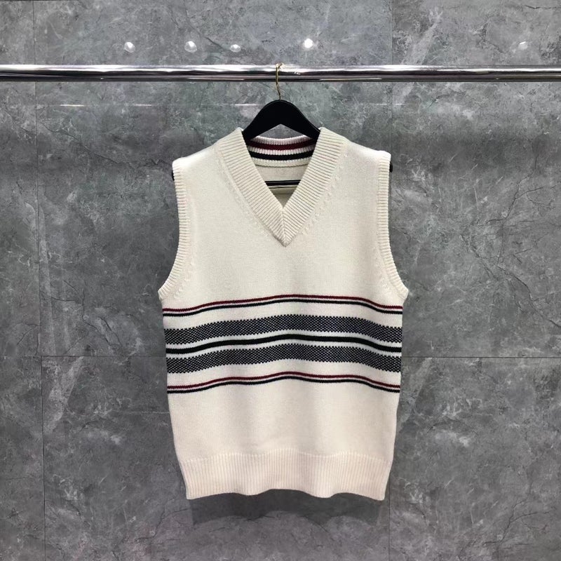 Tb Tom Winter Bird Eye Knitted Vest Striped Casual Fashion All-Match Cashmere Blended Vest For Men And Women - Image 3