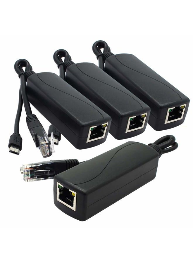 ANVISION 4-Pack Gigabit PoE Splitter, 48V to 5V 2.4A Micro USB Ethernet Adapter, Compatible with Raspberry Pi 3B+, IP Camera and More - Image 1