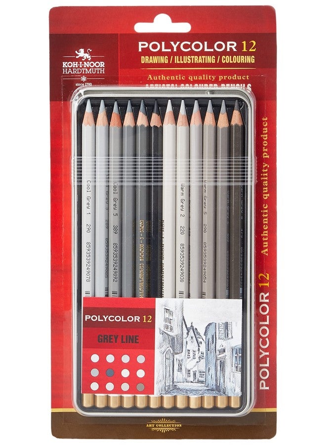كوه-آي-نور أقلام تلوين فنية متعددة الألوان باللون الرمادي (مجموعة من 12 قطعة) - Image 1