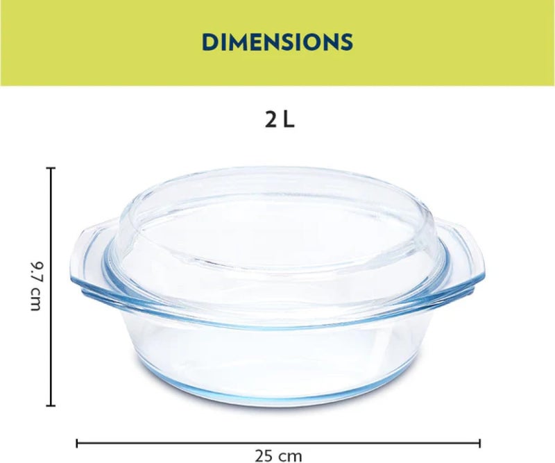 Borosil Round Glass Casserole Baking Dish with Lid 2 Liter - Borosilicate Glass, Oven & Microwave Safe clear - Image 2