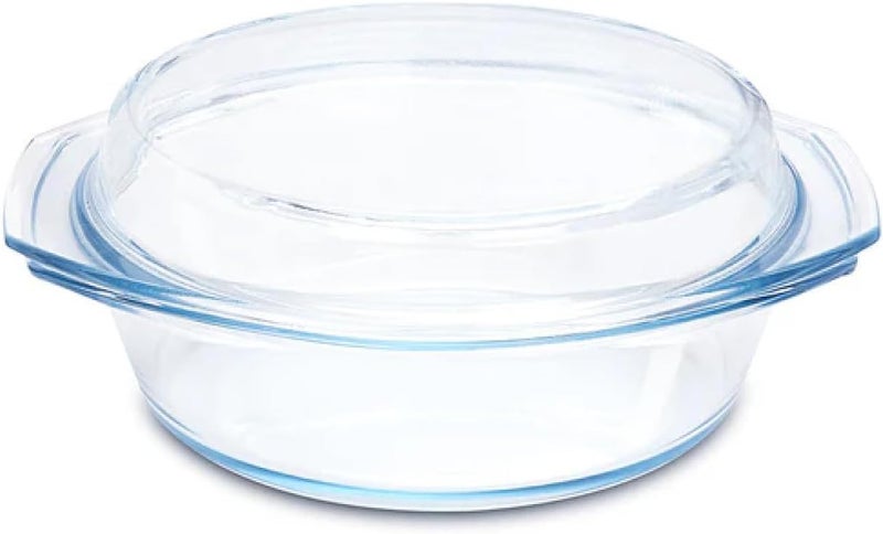 Borosil Round Glass Casserole Baking Dish with Lid 2 Liter - Borosilicate Glass, Oven & Microwave Safe clear - Image 1
