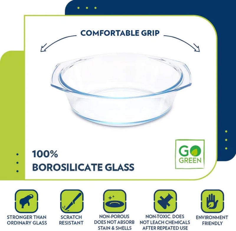 Borosil Round Glass Casserole Baking Dish with Lid 2 Liter - Borosilicate Glass, Oven & Microwave Safe clear - Image 3