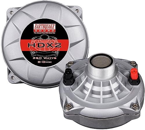 Earthquake Sound PR-HDX2 Compression Horn Tweeter Driver - Phenolic Diaphragm, 8 Ohm, 2" Voice Coil, 150 WRMS / 250W MAX, 110dB (Pair), Silver - Image 1