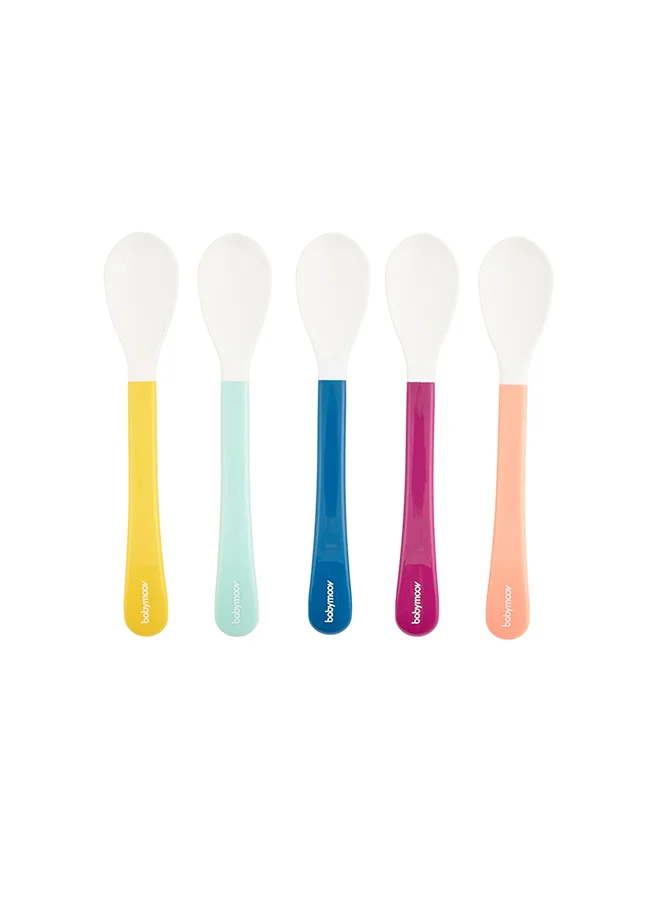 بيبي موف White Head Spoons X5, Silicone, Encourage Babies Self Feeding, Gum Friendly - Age 2+