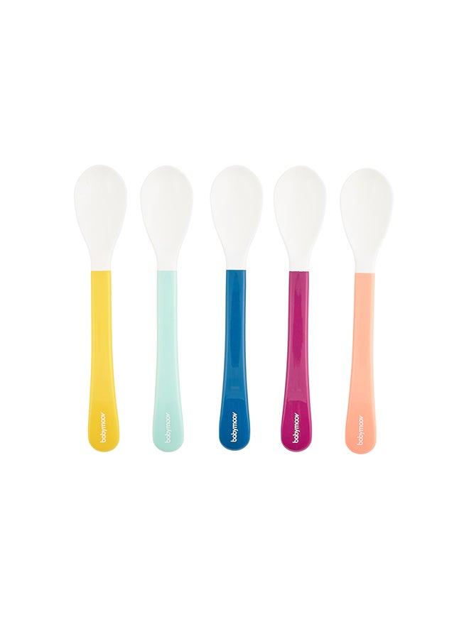 babymoov White Head Spoons X5, Silicone, Encourage Babies Self Feeding, Gum Friendly - Age 2+ - Image 1