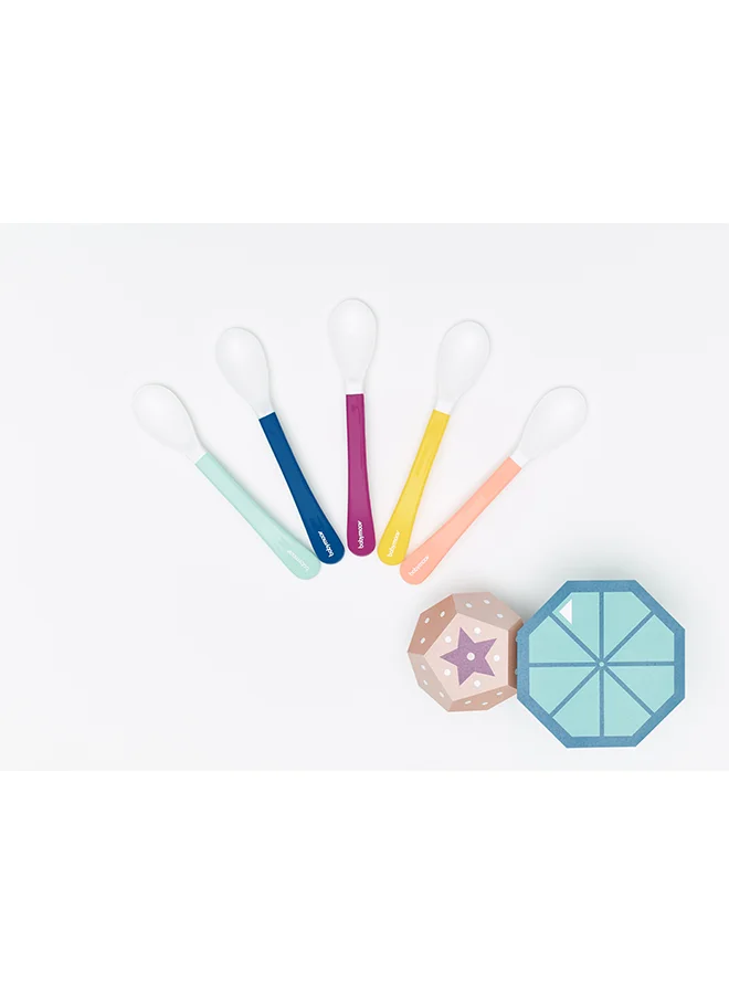 بيبي موف White Head Spoons X5, Silicone, Encourage Babies Self Feeding, Gum Friendly - Age 2+