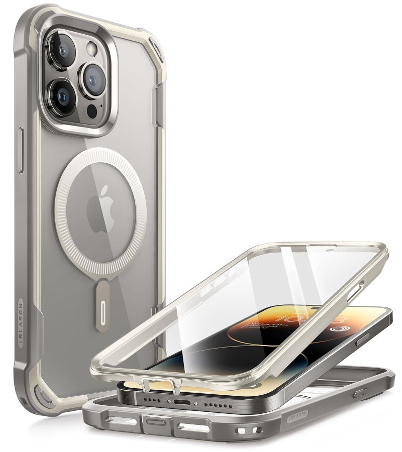 I-blason iBlason Ares Magnetic for iPhone 15 Pro Max Case MagSafe with Builtin Screen Protector MilitaryGrade Protection Clear Slim FullBody Shockproof Bumper Phone Case for iPhone 15 Pro Max Gray - Image 2