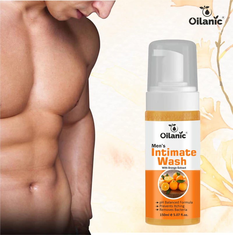 Oilanic Natural Men's Intimate Wash with Orange Extract (Pack of 4, Each 150 ml)|pH-Balanced Hygiene Wash for Daily Freshness and Odor Control Gentle Cleanser for Sensitive Skin Chemical free| - Image 2