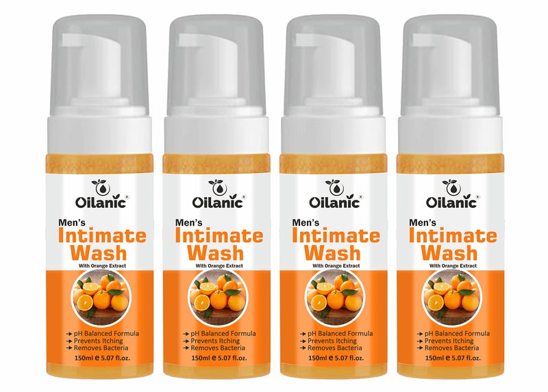 Oilanic Natural Men's Intimate Wash with Orange Extract (Pack of 4, Each 150 ml)|pH-Balanced Hygiene Wash for Daily Freshness and Odor Control Gentle Cleanser for Sensitive Skin Chemical free| - Image 1