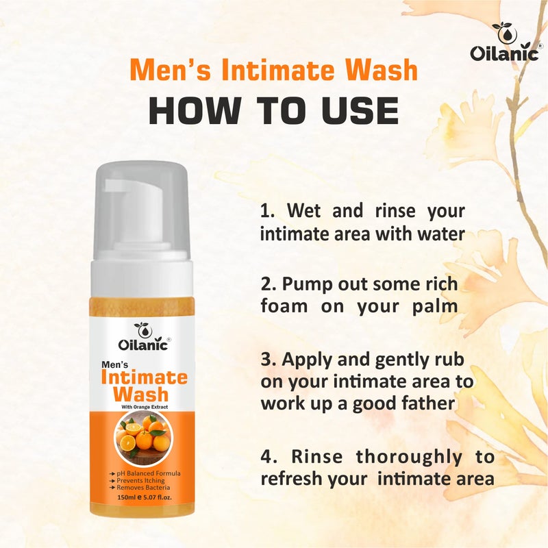 Oilanic Natural Men's Intimate Wash with Orange Extract (Pack of 4, Each 150 ml)|pH-Balanced Hygiene Wash for Daily Freshness and Odor Control Gentle Cleanser for Sensitive Skin Chemical free| - Image 4