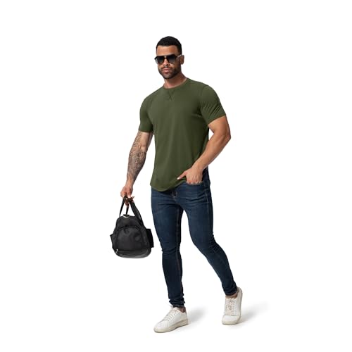 TEZO قمصان قطنية قصيرة الأكمام للرجال - عبوة 3 قطع - تي شيرتات كاجوال بقصة عريضة وبتصميم طويل (BKLGAG M) - Image 4