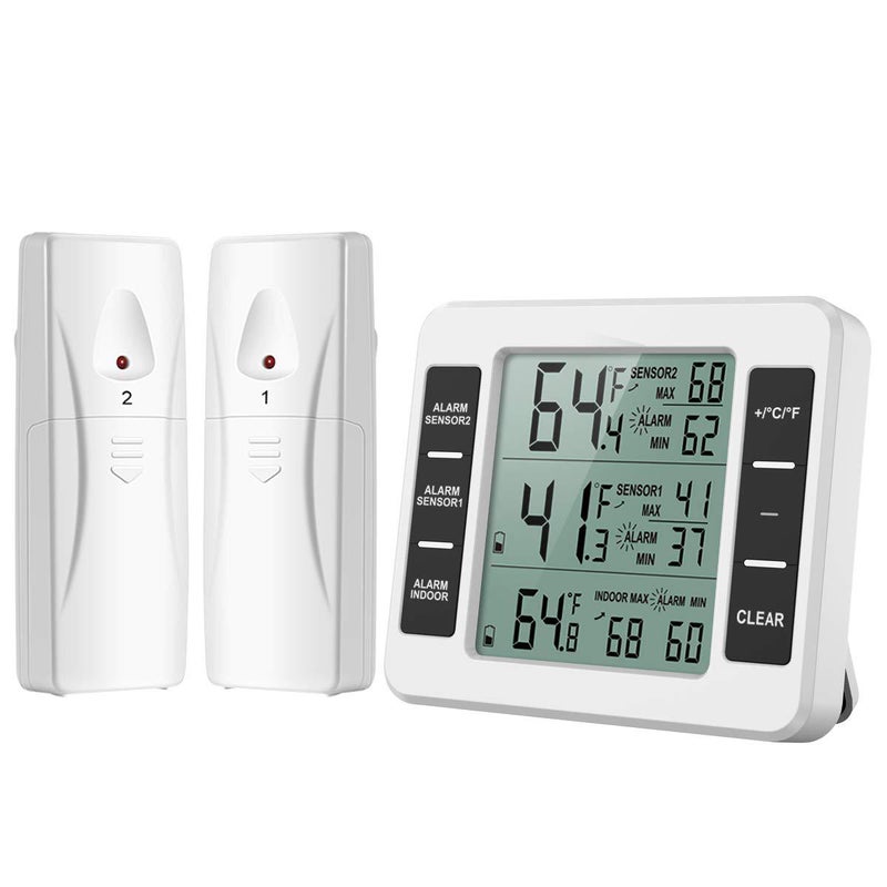 Wireless Thermometer Dual Sensor Indoor Outdoor Alarm White 