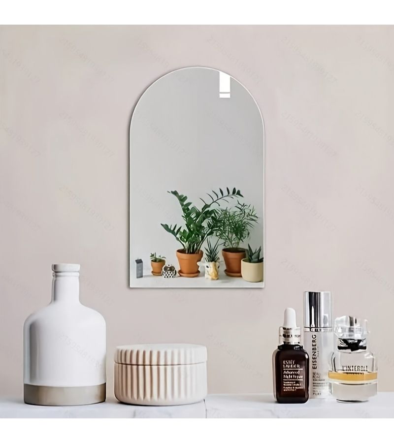Arched Wall Mounted Acrylic Mirror 60cm x 40cm Scratch Resistant Durable High Definition Anti Fog Lightweight Self Adhesive Modern Art Deco Style for Bedroom Living Room Bathroom Vanity Wardrobe - Image 4