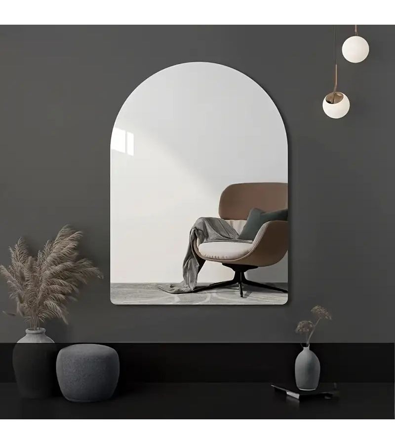 Arched Wall Mounted Acrylic Mirror 60cm x 40cm Scratch Resistant Durable High Definition Anti Fog Lightweight Self Adhesive Modern Art Deco Style for Bedroom Living Room Bathroom Vanity Wardrobe - Image 2