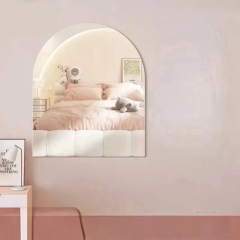 Arched Wall Mounted Acrylic Mirror 60cm x 40cm Scratch Resistant Durable High Definition Anti Fog Lightweight Self Adhesive Modern Art Deco Style for Bedroom Living Room Bathroom Vanity Wardrobe - Image 1
