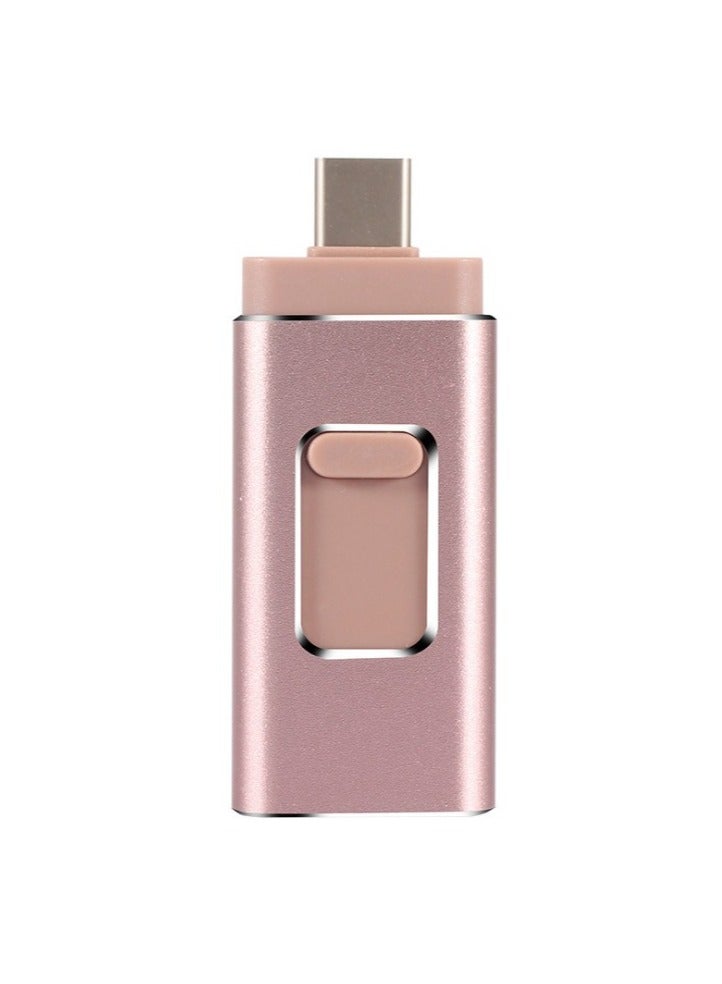 AROAQ 256GB USB Flash Drive, Shock Proof 3-in-1 External USB Flash Drive, Safe And Stable USB Memory Stick, Convenient And Fast Metal Body Flash Drive, Rose Gold (Type-C Interface + apple Head + USB)  - Image 1