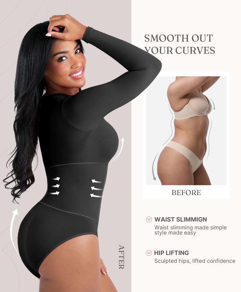 FeelinGirl Shapewear Bodysuits Snap Closure Full Coverage Bodysuit Womens Tummy Control Body Suits Black X-Small-Small - Image 4