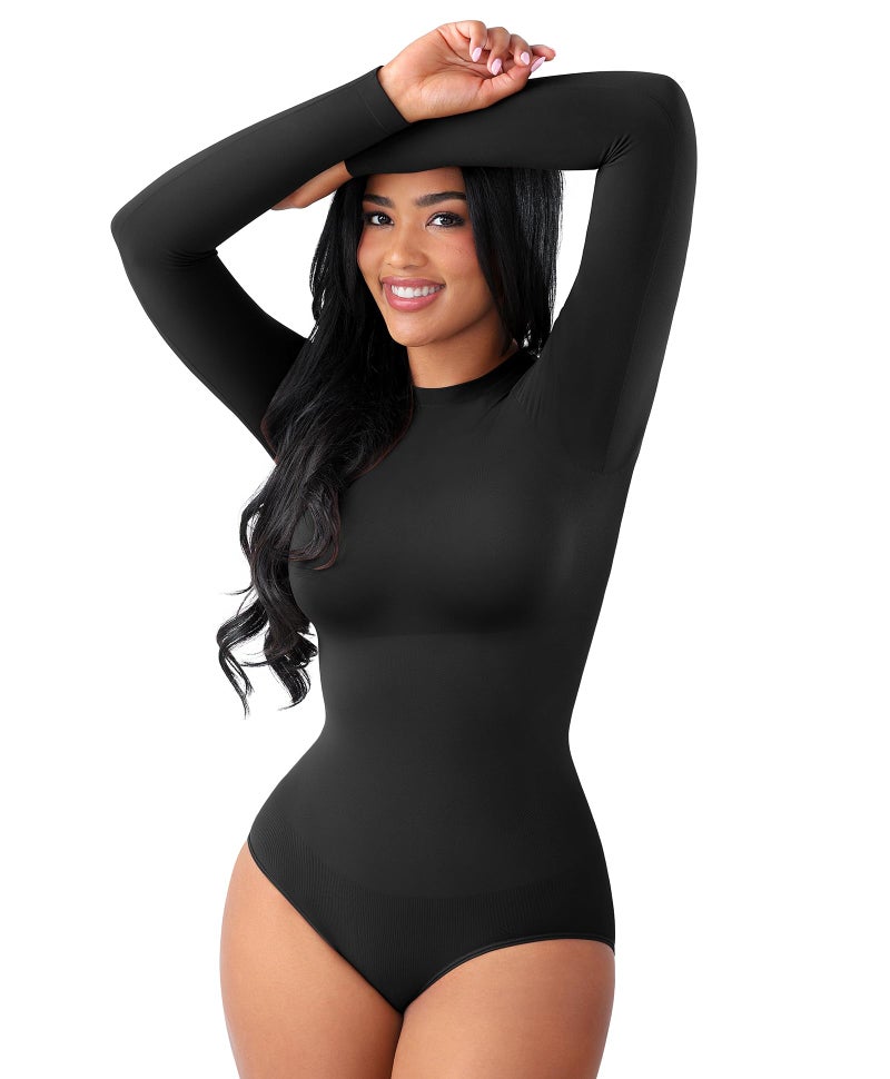FeelinGirl Shapewear Bodysuits Snap Closure Full Coverage Bodysuit Womens Tummy Control Body Suits Black X-Small-Small - Image 1
