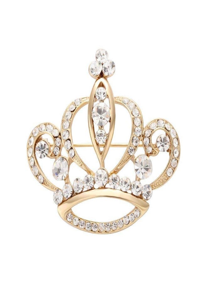 NOUMANDA Women Shiny Rhinestone Crown Brooch Pin (gold) - Image 1