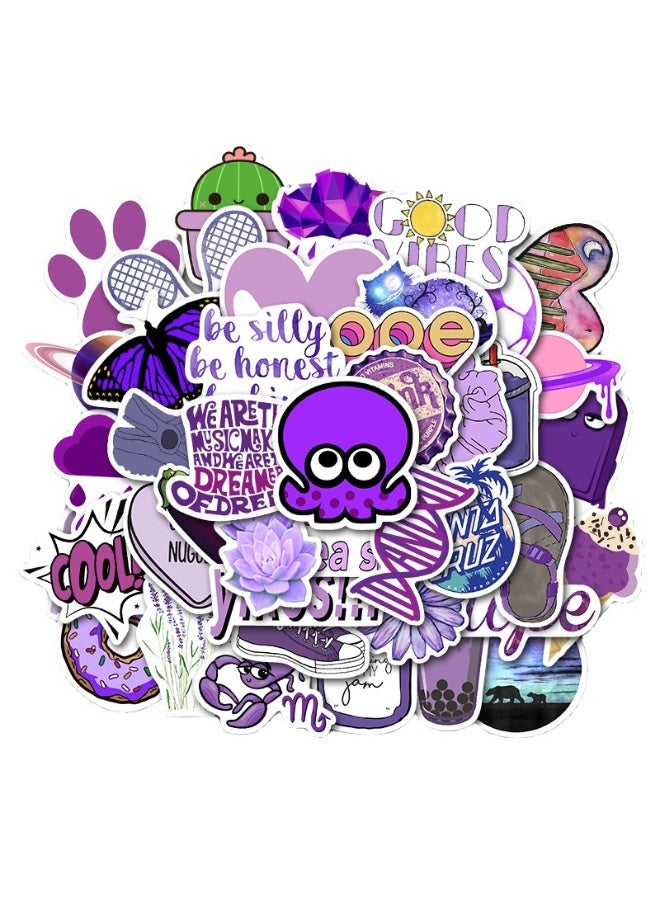 NIBEMINENT 50 Pcs Cartoon Fresh Purple Deco Kit Waterproof Stickers, High Definition Printing Bright Colors, Suitable for Laptop Skateboard Luggage Water Bottle Guitar DIY - Image 1