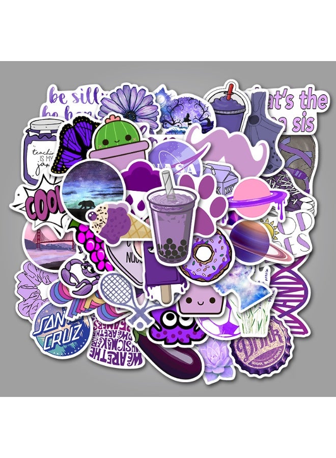 NIBEMINENT 50 Pcs Cartoon Fresh Purple Deco Kit Waterproof Stickers, High Definition Printing Bright Colors, Suitable for Laptop Skateboard Luggage Water Bottle Guitar DIY - Image 3