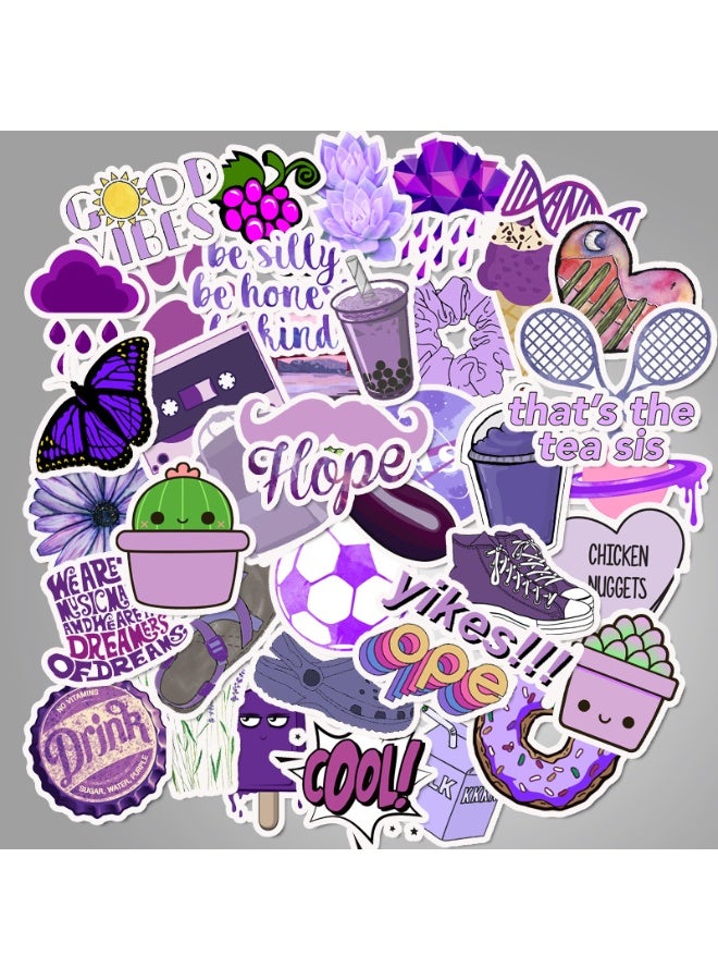 NIBEMINENT 50 Pcs Cartoon Fresh Purple Deco Kit Waterproof Stickers, High Definition Printing Bright Colors, Suitable for Laptop Skateboard Luggage Water Bottle Guitar DIY - Image 2