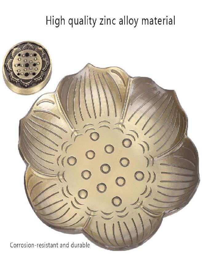 Focket Incense Burner Plate,Bronze Zinc Alloy Lotus Incense Sticks Stand Ash Catcher Candle Holder Inscent Burner Disc Stick Holder Burner Plate for Living Rooms,Temples,Offices,Hotels,Teahouses,Yoga  - Image 3