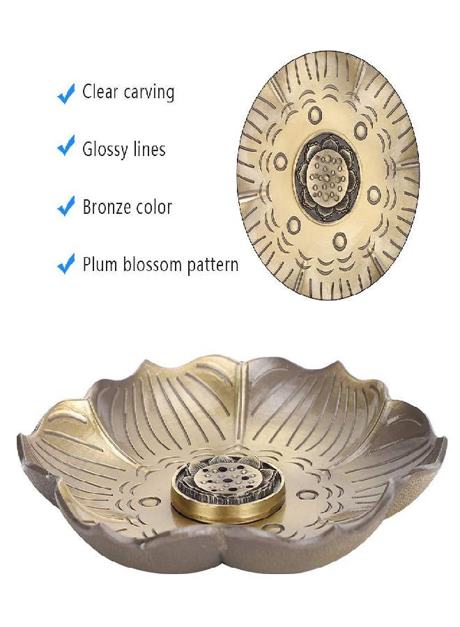 Focket Incense Burner Plate,Bronze Zinc Alloy Lotus Incense Sticks Stand Ash Catcher Candle Holder Inscent Burner Disc Stick Holder Burner Plate for Living Rooms,Temples,Offices,Hotels,Teahouses,Yoga  - Image 2