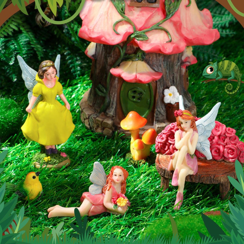 Soaoo 25 Pcs Fairy House Garden Figurines Kit Spring Garden Decor Easter Basket Decoration Spring Decoration Outdoor Wildflower Butterfly Fairy Mushroom Party Supplies Micro Landscape Ornaments - Image 5