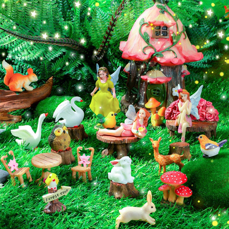 Soaoo 25 Pcs Fairy House Garden Figurines Kit Spring Garden Decor Easter Basket Decoration Spring Decoration Outdoor Wildflower Butterfly Fairy Mushroom Party Supplies Micro Landscape Ornaments - Image 1