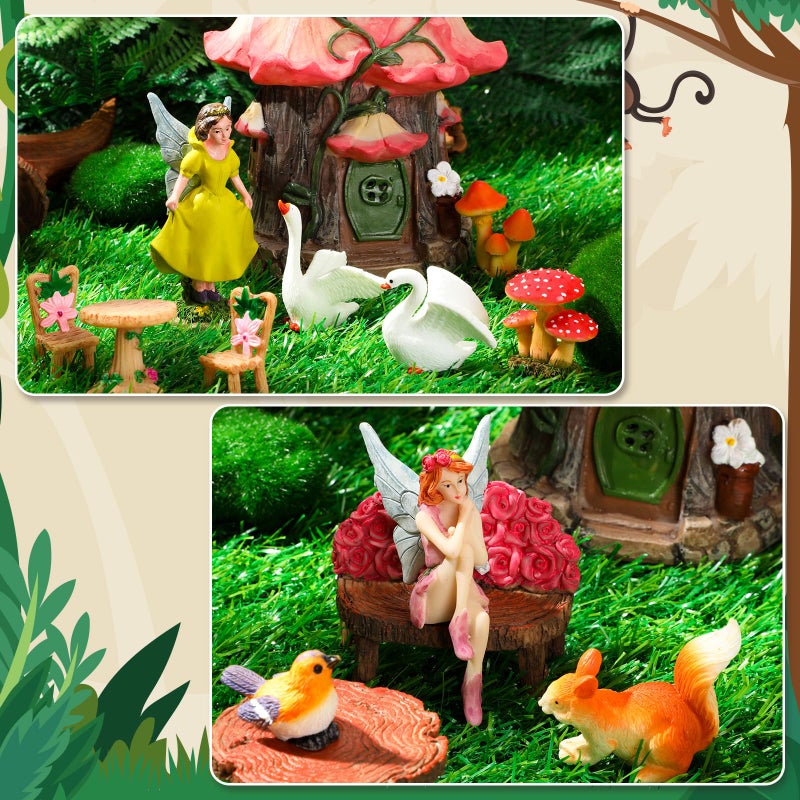 Soaoo 25 Pcs Fairy House Garden Figurines Kit Spring Garden Decor Easter Basket Decoration Spring Decoration Outdoor Wildflower Butterfly Fairy Mushroom Party Supplies Micro Landscape Ornaments - Image 2