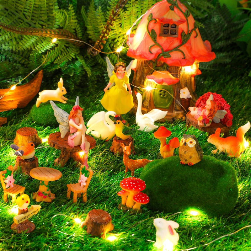 Soaoo 25 Pcs Fairy House Garden Figurines Kit Spring Garden Decor Easter Basket Decoration Spring Decoration Outdoor Wildflower Butterfly Fairy Mushroom Party Supplies Micro Landscape Ornaments - Image 3
